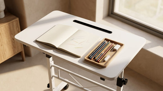 Multi-purpose mobile standing desk setup for work and creative projects at home