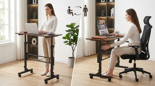 Ergonomic home office setup with adjustable mobile standing desk