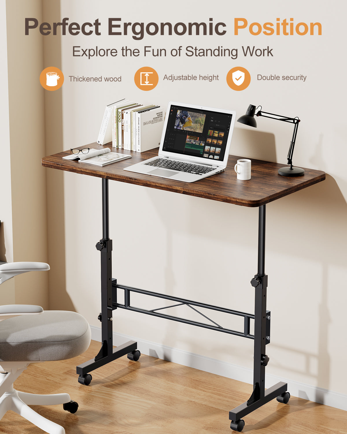 Amztabler Standing Desk – Perfect Ergonomic Position, Adjustable Height, Thickened Wood Desktop with Double Security