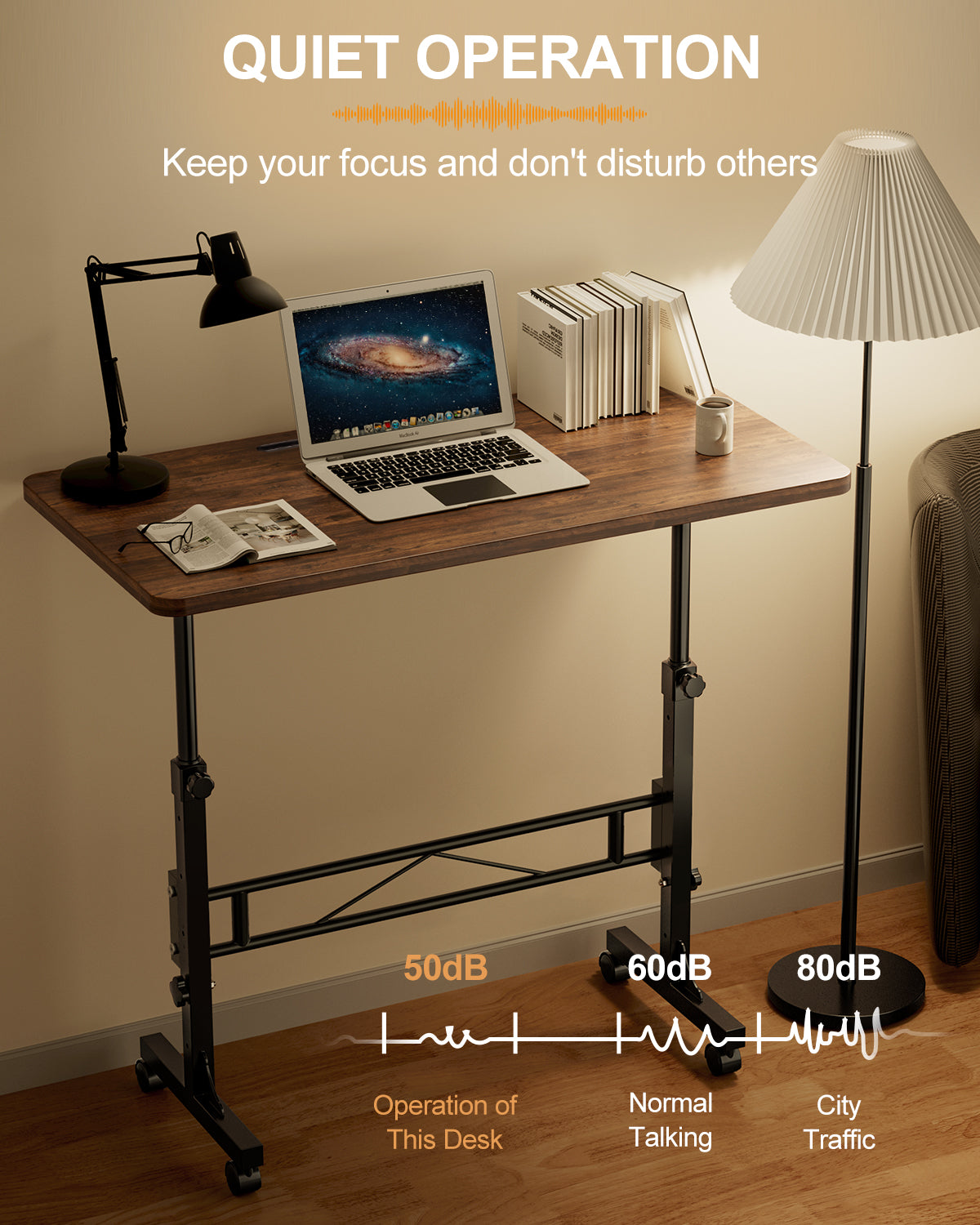 Amztabler Standing Desk Quiet Operation at 50dB – Silent Height Adjustable Rolling Desk for Home Office