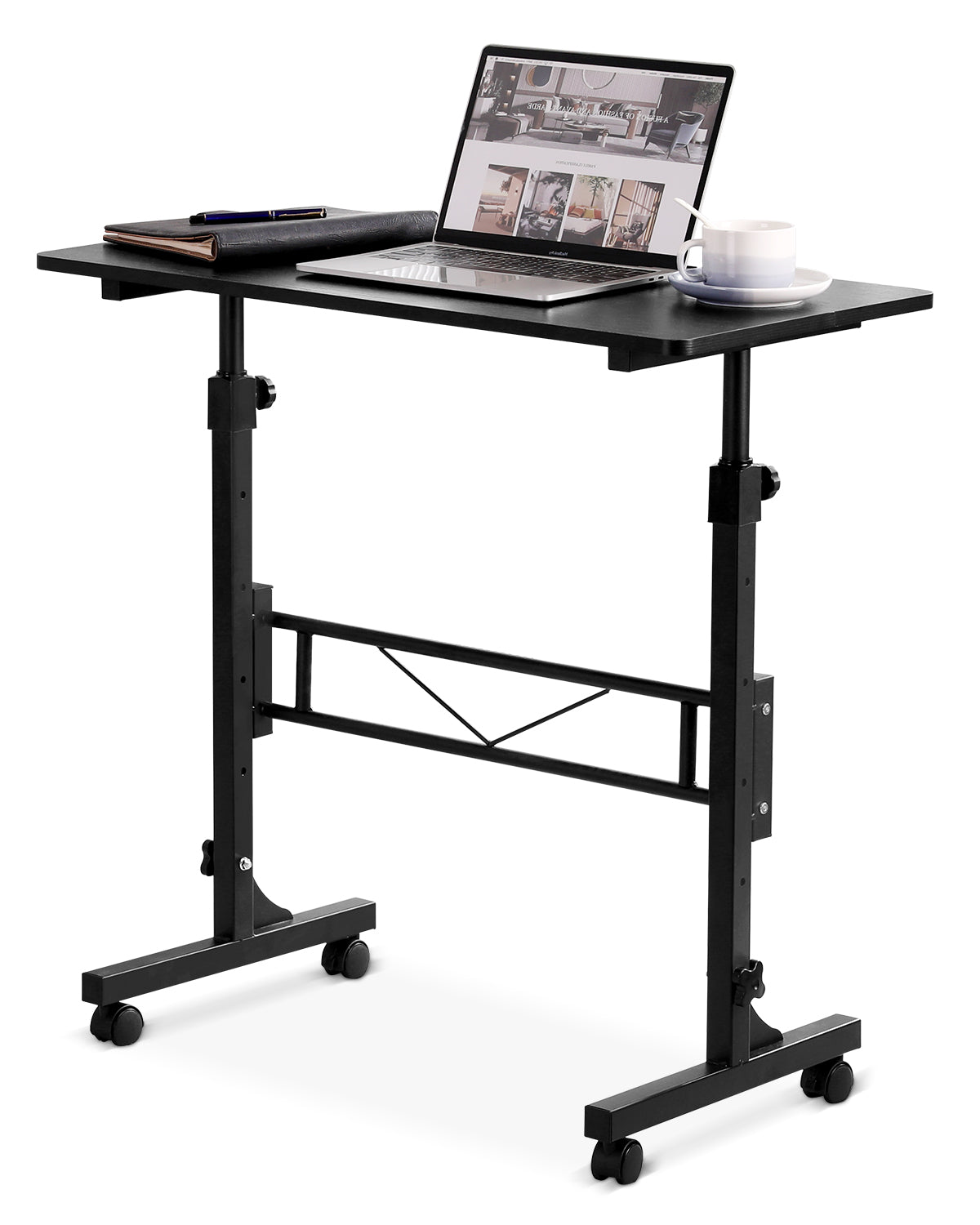 Amztabler Mobile Rolling Standing Desk Wood Black – Ergonomic Height Adjustable Desk with 4 Lockable Wheels