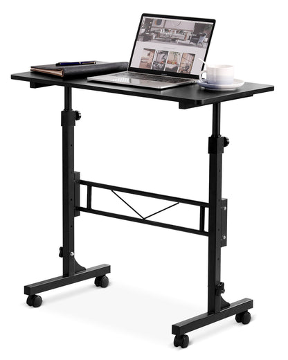 Amztabler Mobile Rolling Standing Desk Wood Black – Ergonomic Height Adjustable Desk with 4 Lockable Wheels