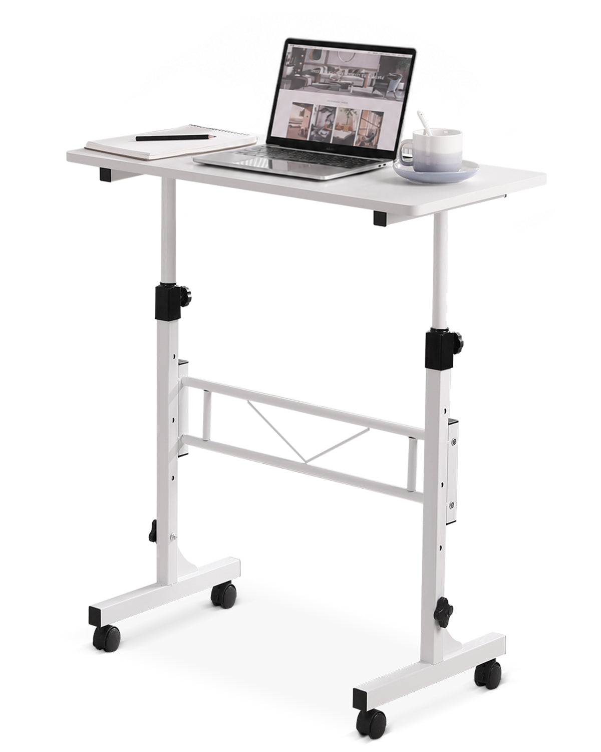 Amztabler Mobile Rolling Standing Desk White – Adjustable Height 31-43 inch Mobile Workstation with Wheels