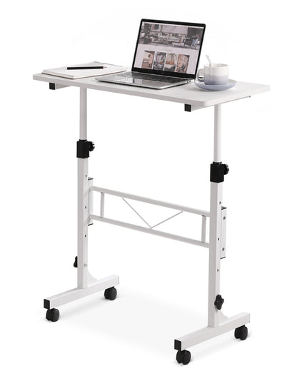 Amztabler Mobile Rolling Standing Desk White – Adjustable Height 31-43 inch Mobile Workstation with Wheels