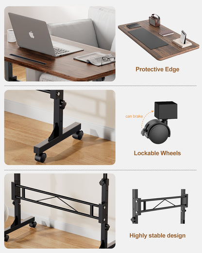 Amztabler Standing Desk Features – Protective Edge, Lockable Wheels with Brake, Highly Stable Steel Frame Design