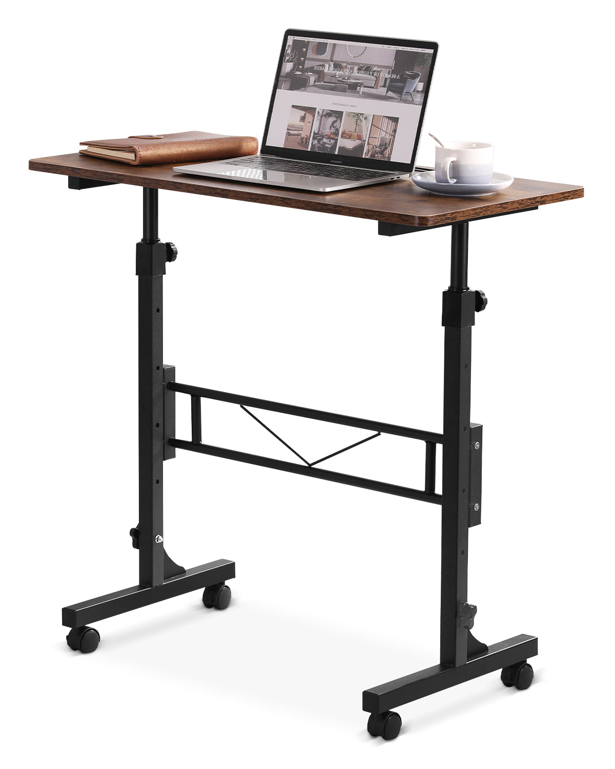 Amztabler Mobile Rolling Standing Desk Wood Rustic – Height Adjustable 31-43 inch with 4 Lockable Wheels